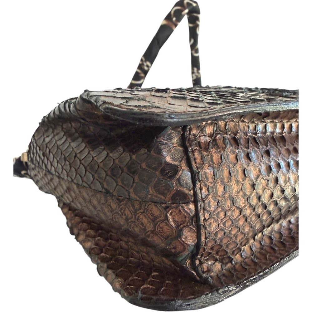 Vintage Bottega Veneta Python Shoulder Bag Metallic Bronze Exotic Leather Italy - Picture 5 of 15
